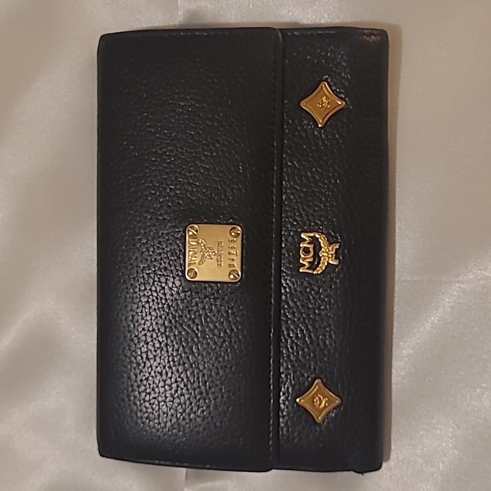 MCM Black Wallet with Gold Details